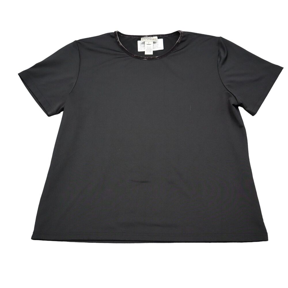 Freeport Studio Shirt Womens L Black Short Sleeve Crew Neck Pullover Top
